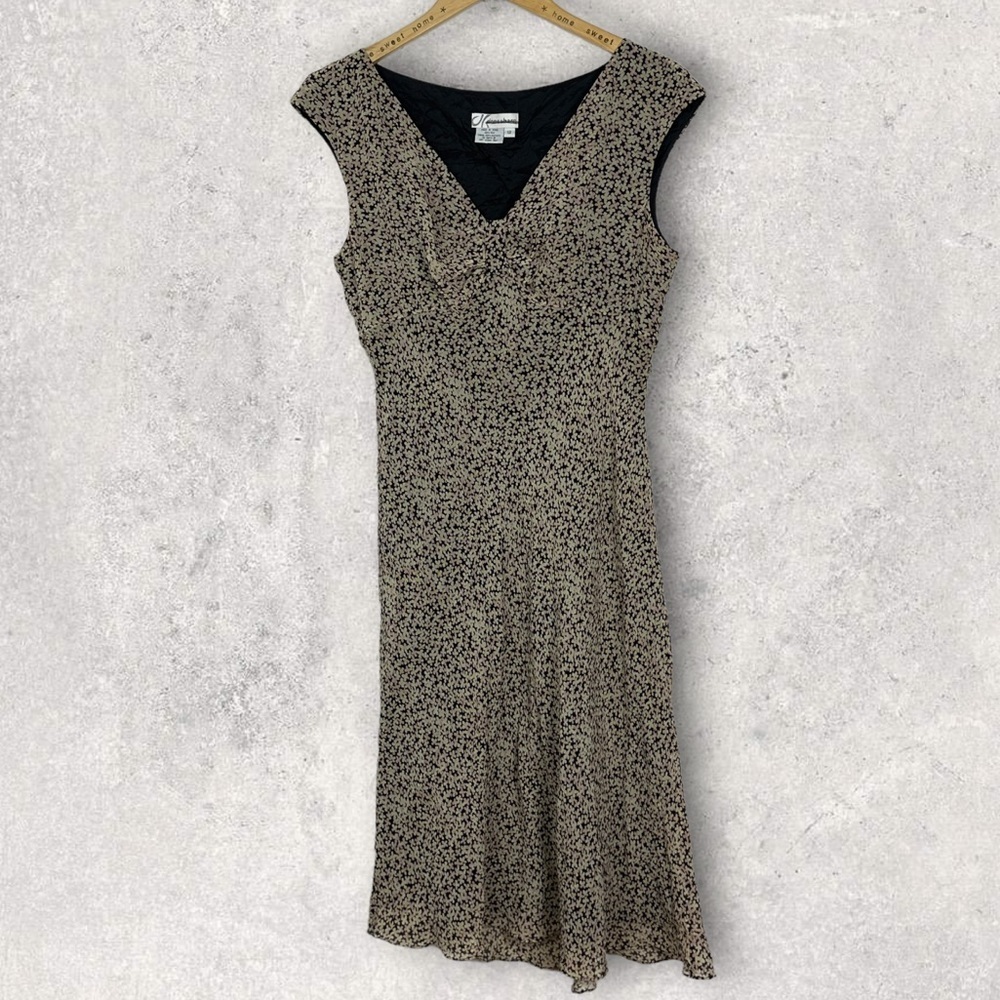 Dressbarn 100% Silk Floral Print Cap Sleeve Maxi Dress Size 12 V-Neckline Boho